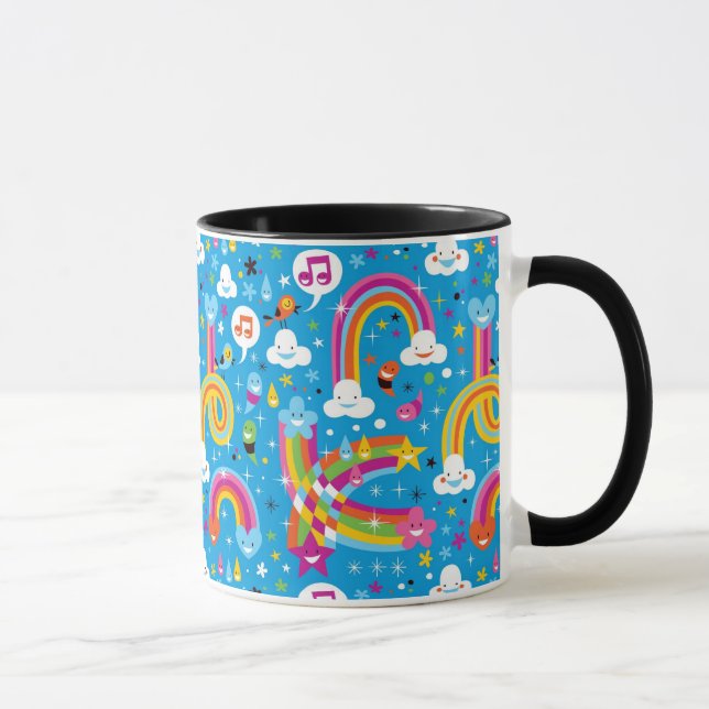 Caneca nubla-se o teste padrão dos corações das gotas da (Direita)