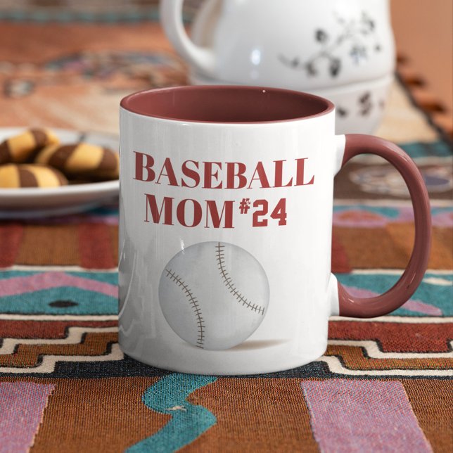 Caneca Número Personalizado de Atleta Mãe Baseball (Baseball Mom with player number custom mug)