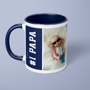 Caneca Número Um Papai Azul Marinho Colagem 4 Fotos