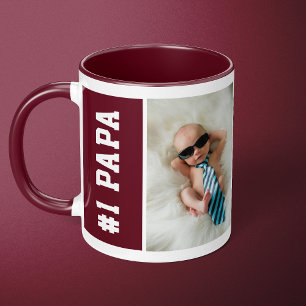 Caneca Número Um Papai Maroon Colagem de 4 Fotos
