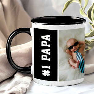 Caneca Número Um Papai Preto Colagem de 4 Fotos Personali