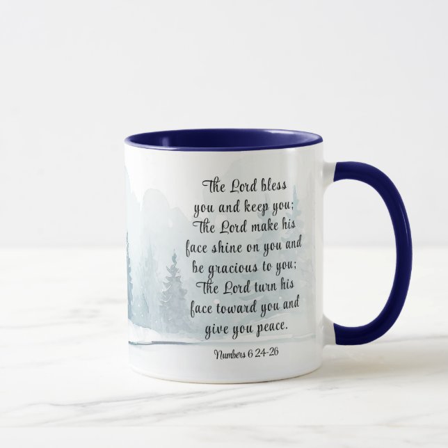 Caneca Números 6 Lord Bless You Bíblia Verse Winter Snow (Direita)