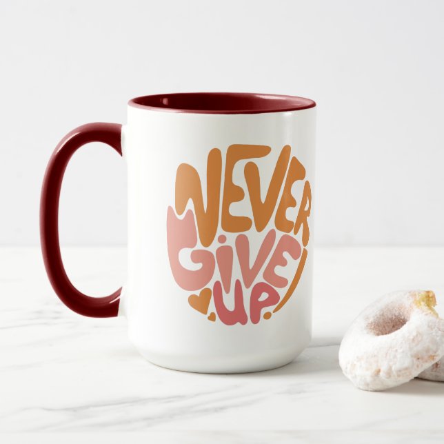 Caneca Nunca desistir - Motivação Diária Rosa e Laranja (Com Donut)