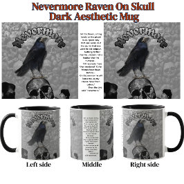 Caneca Nunca Mais Corvo No Crânio Macabro Estética Escura