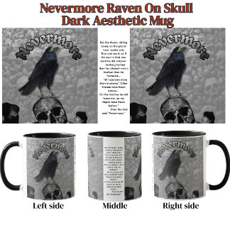 Caneca Nunca Mais Corvo No Crânio Macabro Estética Escura
