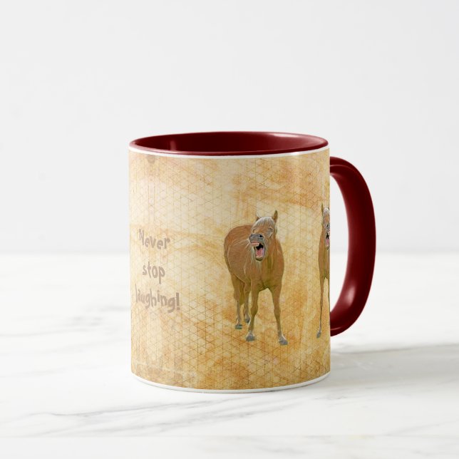 Caneca Nunca pare de rir! Cavalo engraçado - pintura (Frente Esquerda)