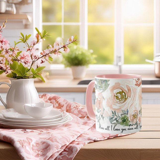 Caneca Nunca te deixarei Flora em aquarela rosa cristã  (Criador carregado)