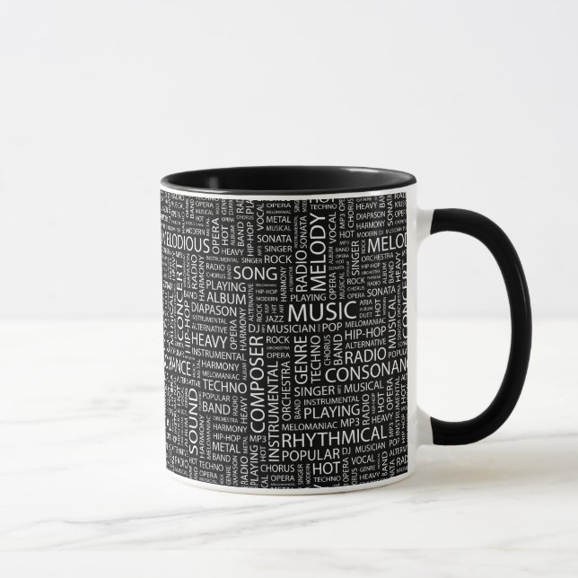Caneca Nuvem da palavra do teste padrão da MÚSICA (Direita)