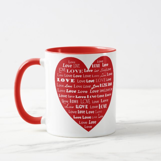 Caneca Nuvem de Palavras do Coração de Amor - Branco em V (Esquerda)
