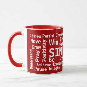 Caneca Nuvem de Palavras Motivacionais no Vermelho