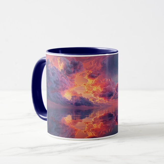 Caneca Nuvens Dramáticas Surreais Com Pôr do Sol Ardente (Frente Esquerda)