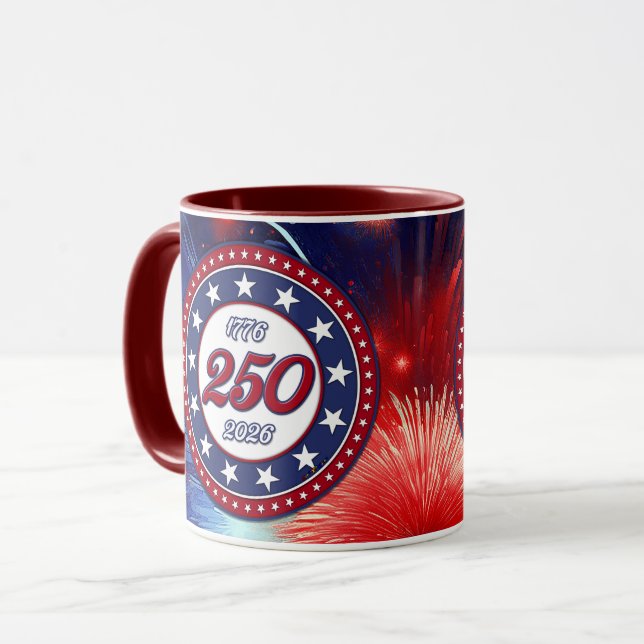 Caneca Nuvens Gráficas de Fogos de Artifício para o 250º  (Frente Esquerda)