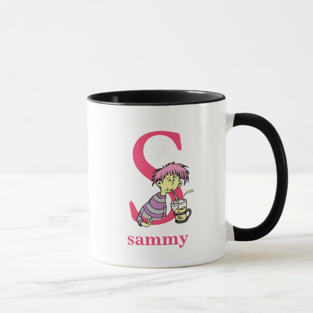 Caneca O ABC do Dr. Seuss: Letra S - Rosa| Adicione Seu N (Direita)