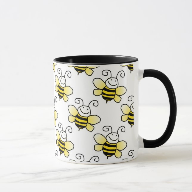 Caneca O amarelo retro Bumble o teste padrão da abelha (Direita)