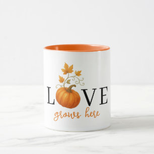 Caneca O AMOR cresce aqui Letra Pumpkin no outono