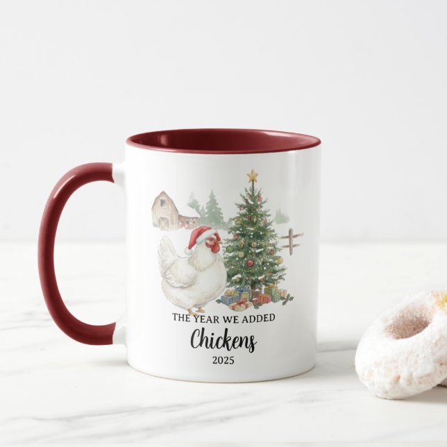 Caneca O Ano em que Adicionamos Galinhas Criação Personal (Com Donut)