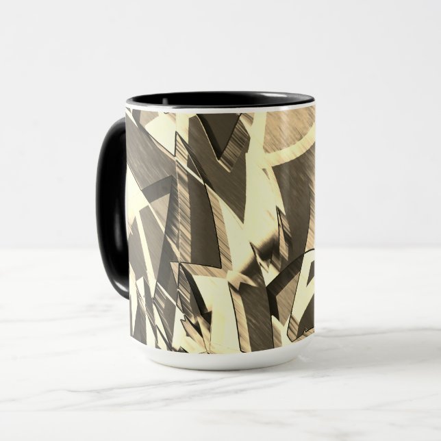 Caneca O bege listra sobre a imagem marrom com garoa (Frente Esquerda)