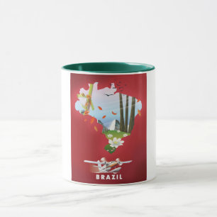 Caneca O Brasil Ilustrou poster de viagens.