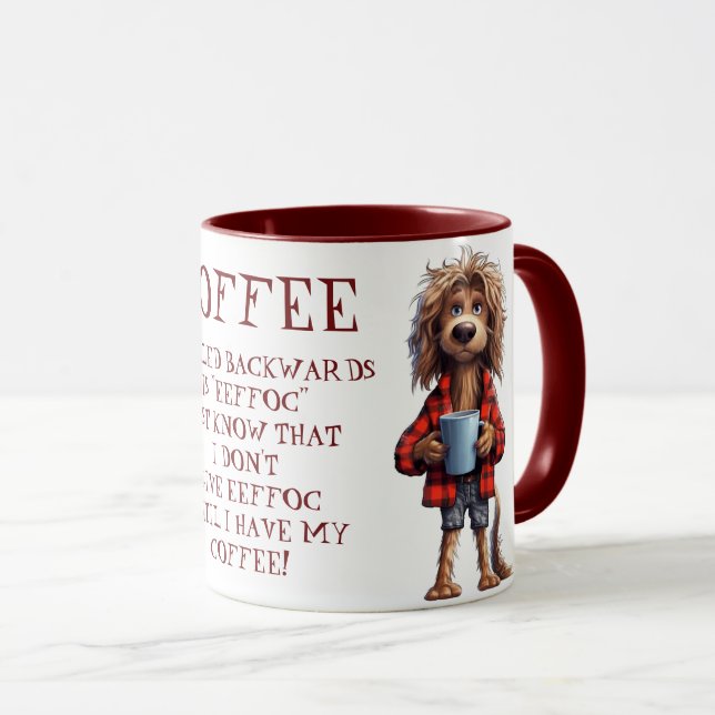 Caneca O Café Ortografado Para Trás É Eefã - Cão (Frente Esquerda)