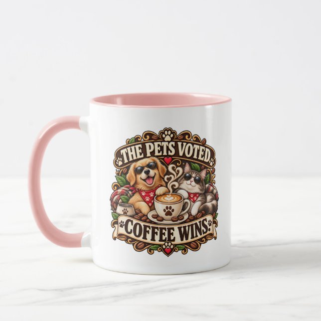 Caneca O Café Venceu, Os Pets Aprovaram Presente Para Ama (Esquerda)