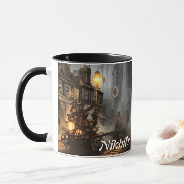 Caneca O chá de manhã de Nikhil personalizável (Com Donut)