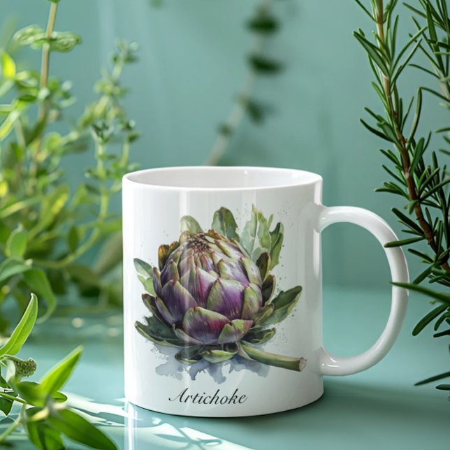 Caneca O Coração do Jardim: Artichoke em Aquarela (Criador carregado)