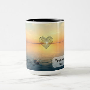 Caneca O Coração Pulsa Ondulações no Lago ao Nascer do So
