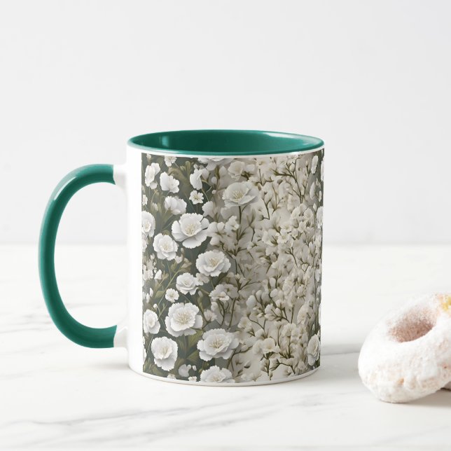 Caneca O Design de Padrão Floral Macio Branco (Com Donut)