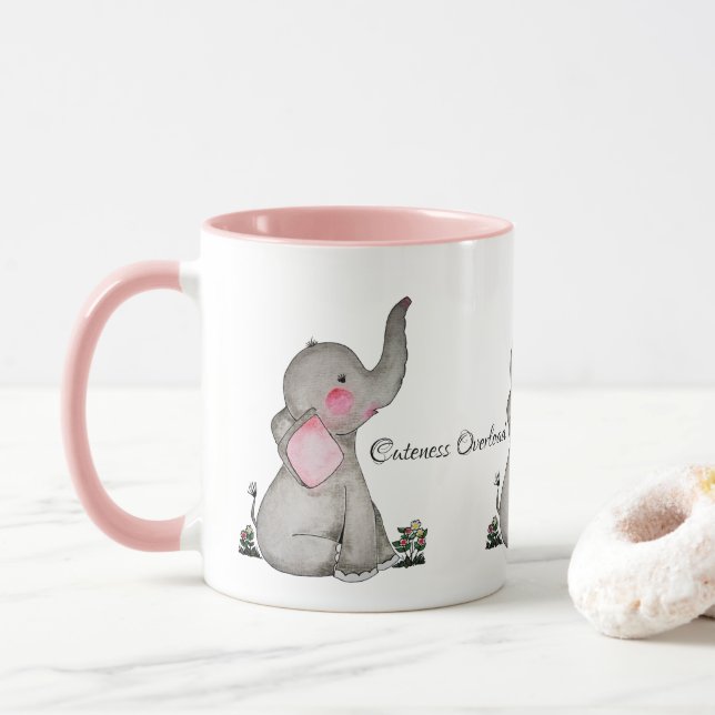 Caneca O elefante bonito do bebê da aguarela com cora & (Com Donut)