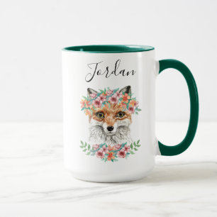 Caneca O Fox floral adiciona seu nome