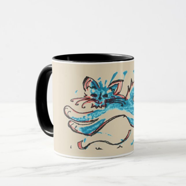 Caneca o gato da água pula através do fundo tan (Frente Esquerda)