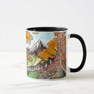 Caneca O gato monta um dinossauro