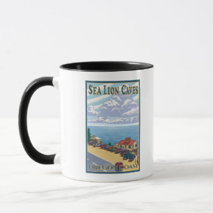 Caneca O leão de OregonSea cava o poster das viagens