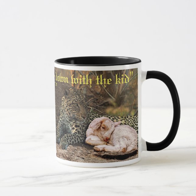 Caneca "O leopardo morrerá para baixo com o miúdo " (Direita)