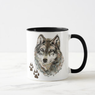 Caneca O lobo cinzento da aguarela original segue o