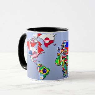 Caneca O mapa do mundo com suas bandeiras
