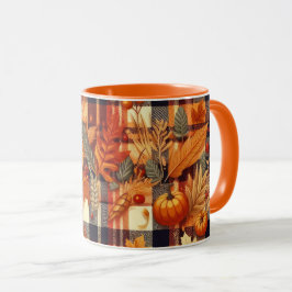 Caneca O Mapeador de Pumpkins deixa Xadrezes de outono
