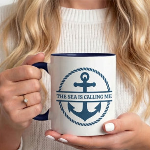 Caneca O Mar Está Me Chamando Âncora Náutica Azul Marinho