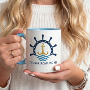 Caneca "O Mar Está Me Chamando" Âncora Náutica & Navio 