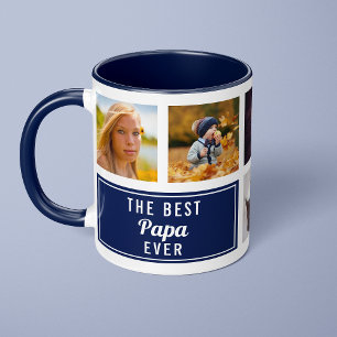 Caneca O Melhor Papai do Mundo Colagem Azul Marinho Foto 