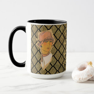 Caneca O Padrão de Deco de Arte Dourada e Flapper Parisie