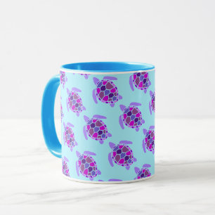 Caneca O padrão de tartaruga do mar rosa e púrpura
