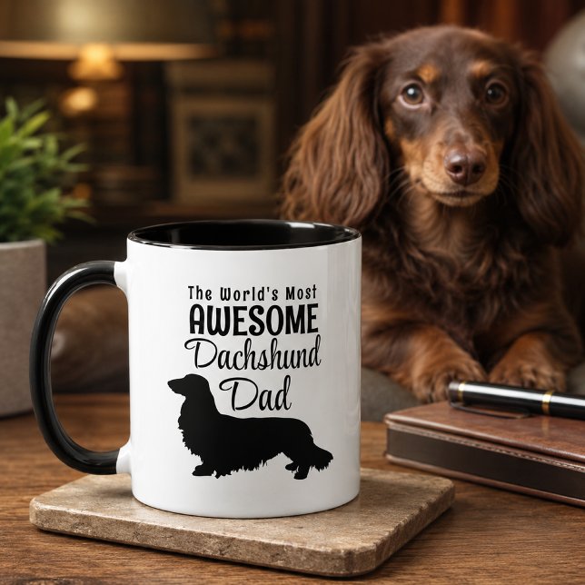 Caneca O Pai Dachshund de Cabelo Longo Mais Incrível do M (Long hair dachshund dad mug - father's day gift)