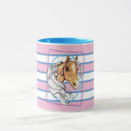Caneca O Palomino (listras azuis, rosa e branca)