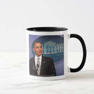 Caneca O presidente Barack Obama faz um anúncio