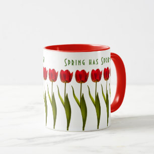 Caneca O primavera saltou! - Tulipas vermelhas -