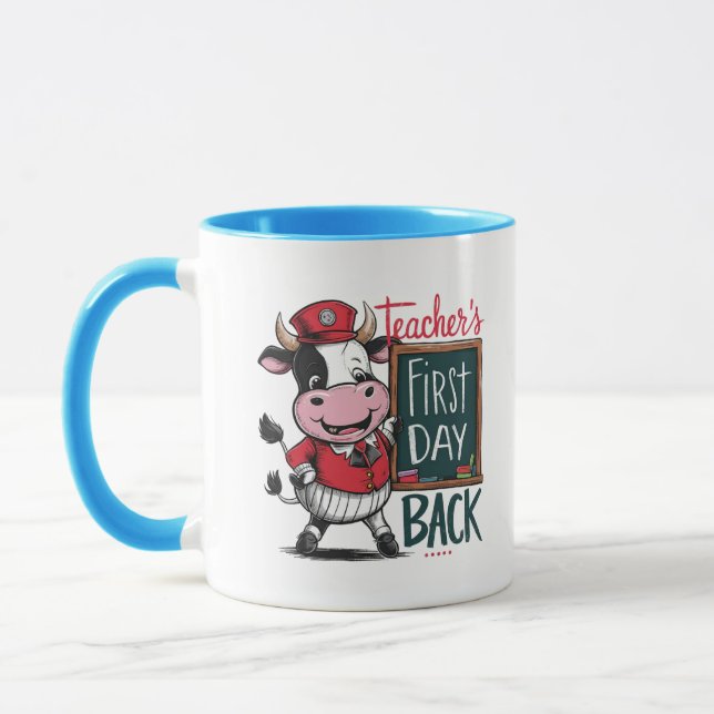 Caneca o primeiro dia de volta do professor. de volta à d (Esquerda)