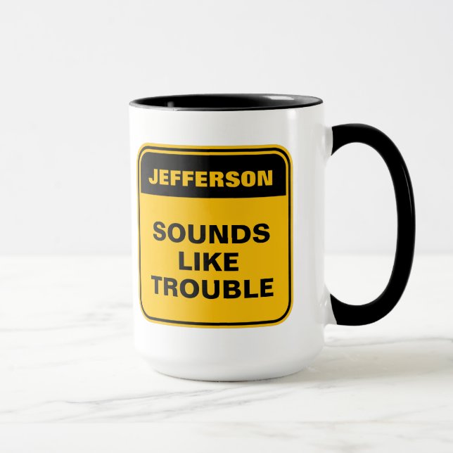 Caneca O rótulo de aviso amarelo engraçado parece um prob (Direita)