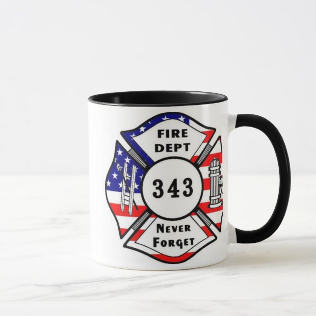 Caneca O sapador-bombeiro 9/11 nunca esquece 343 (Direita)