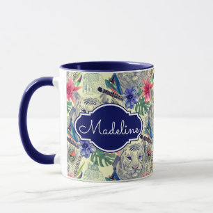 Caneca O teste padrão indiano do tigre do estilo do